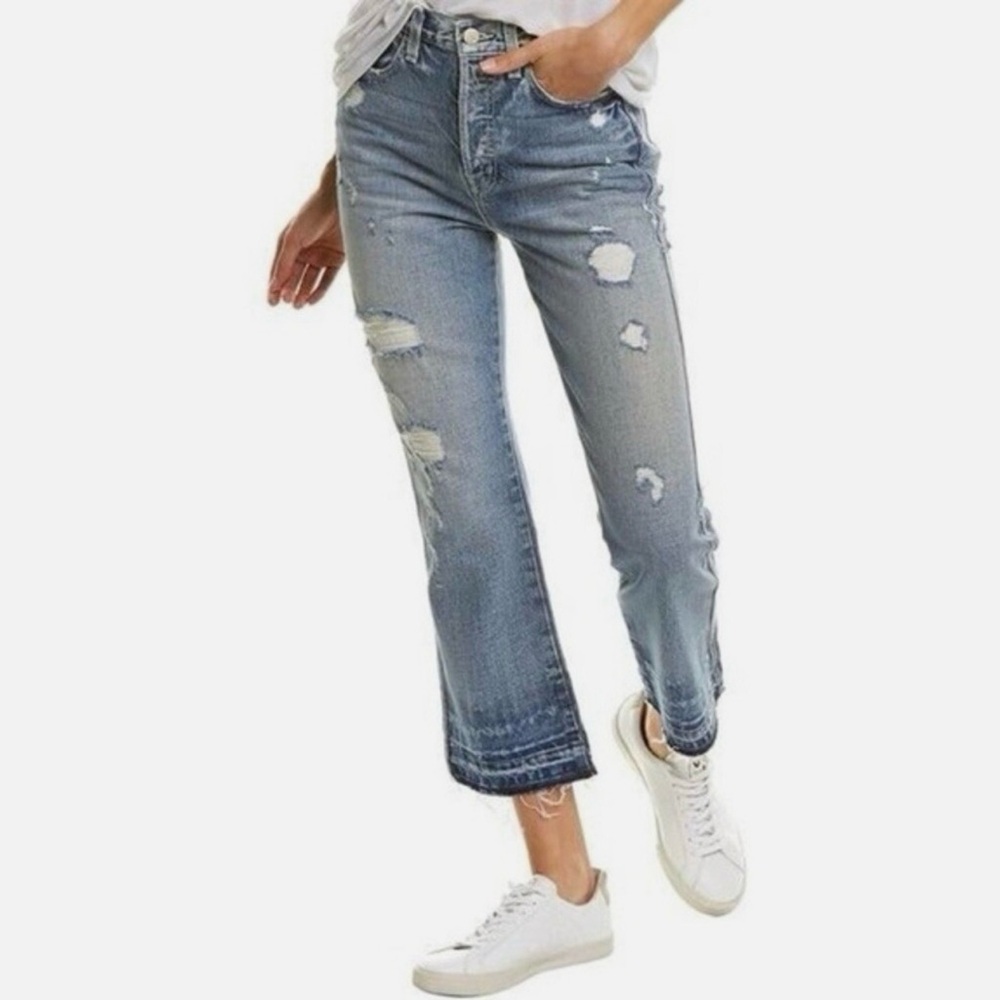 AYR The Styx Distressed Crop High Rise Button Fly Jeans